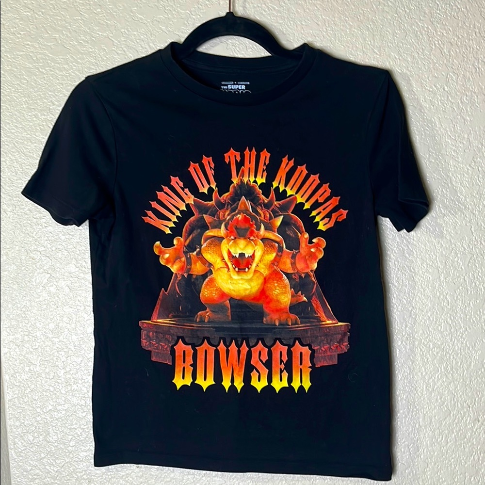 Bowser 'King of the Koopas' Kids Graphic Tee - Black Boys Size L 10/12